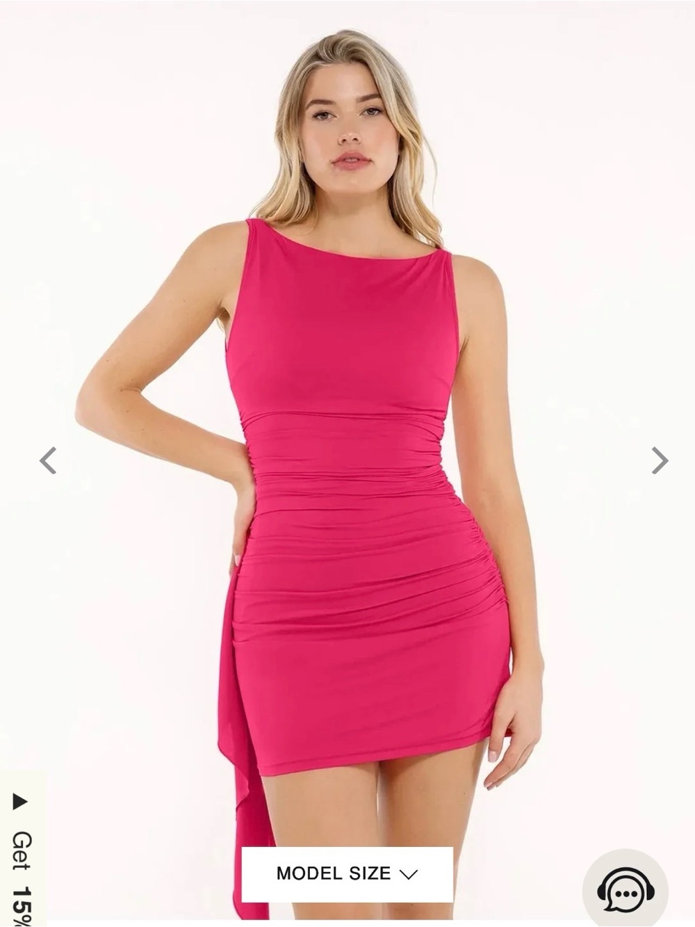 NWOT Popilush Shapewear Ruched Bodycon Cascade Mini Dress Pink | S